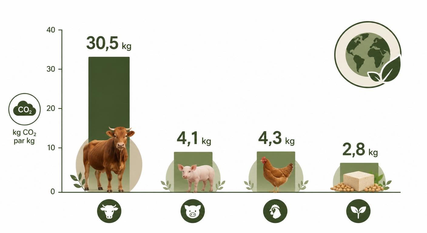 Comparaison des émissions de CO₂ entre la viande et les substituts végétaux