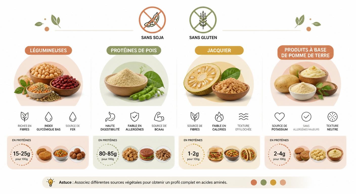 Infographie des substituts de viande compatibles sans soja et sans gluten