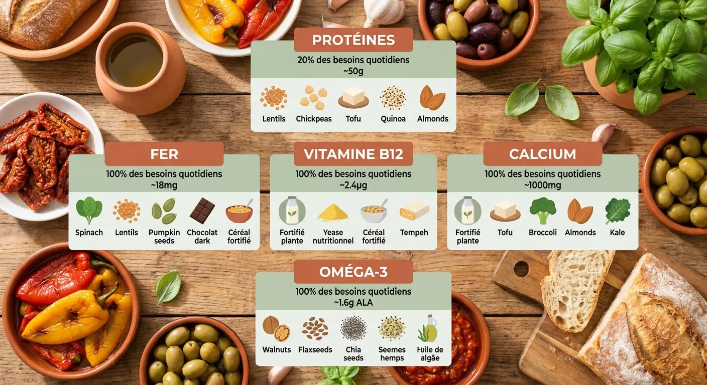 Infographie des 5 nutriments à surveiller chez un végétarien débutant