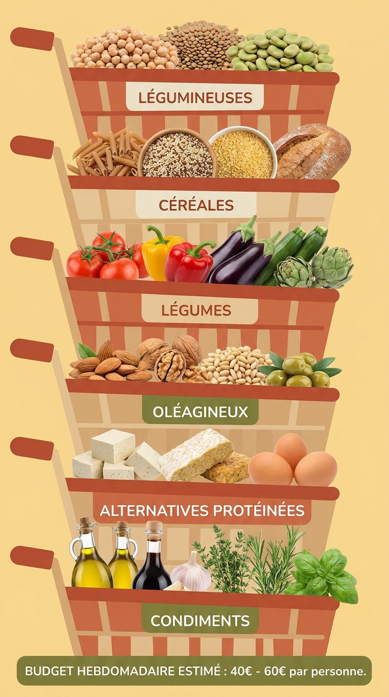 Infographie de la liste de courses végétarienne d'une semaine