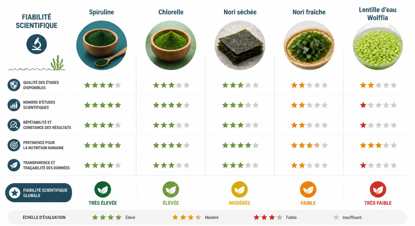 Comparatif scientifique de la fiabilité des algues et microalgues comme sources de vitamine B12
