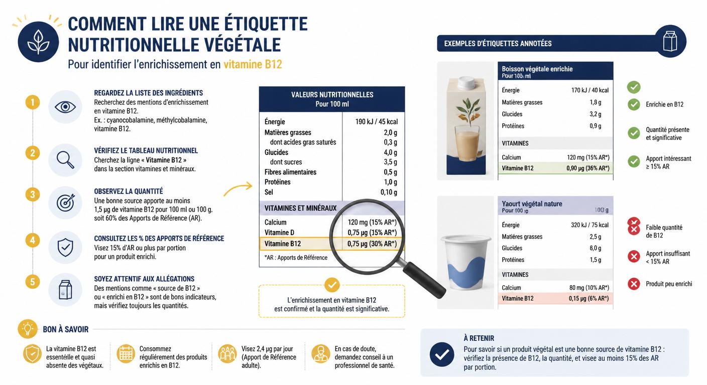 Guide visuel pour décrypter l'enrichissement en vitamine B12 sur les étiquettes nutritionnelles