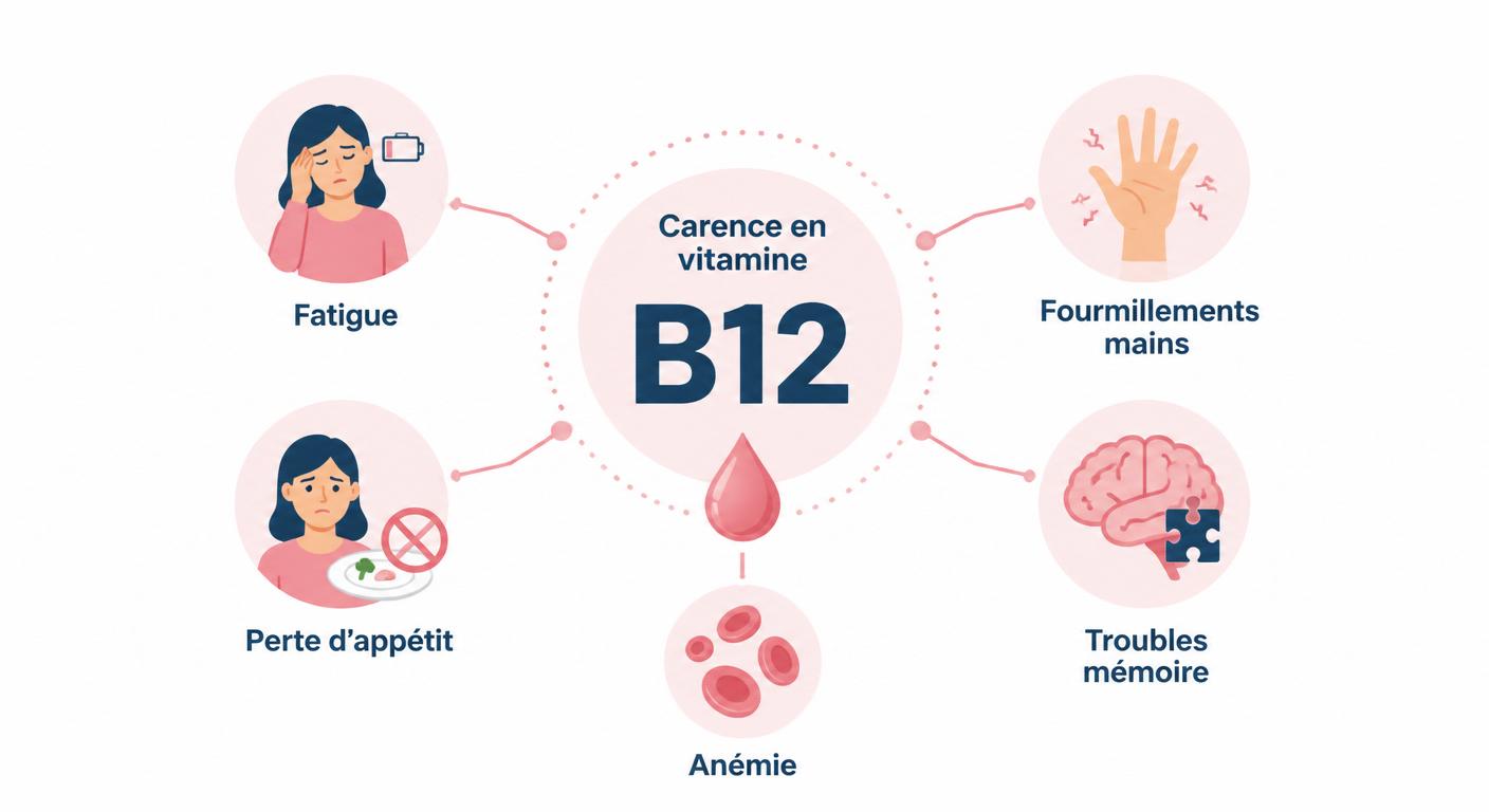 Infographie des principaux symptômes d'une carence en vitamine B12