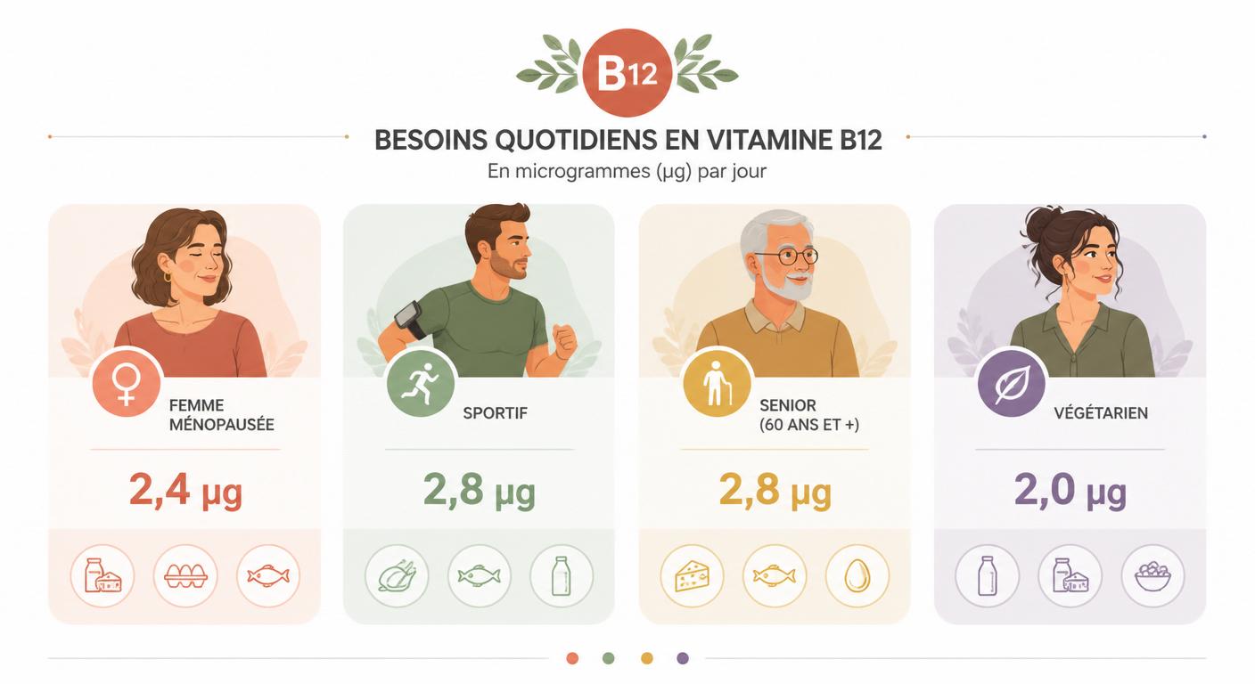 Infographie des besoins en vitamine B12 selon quatre profils types