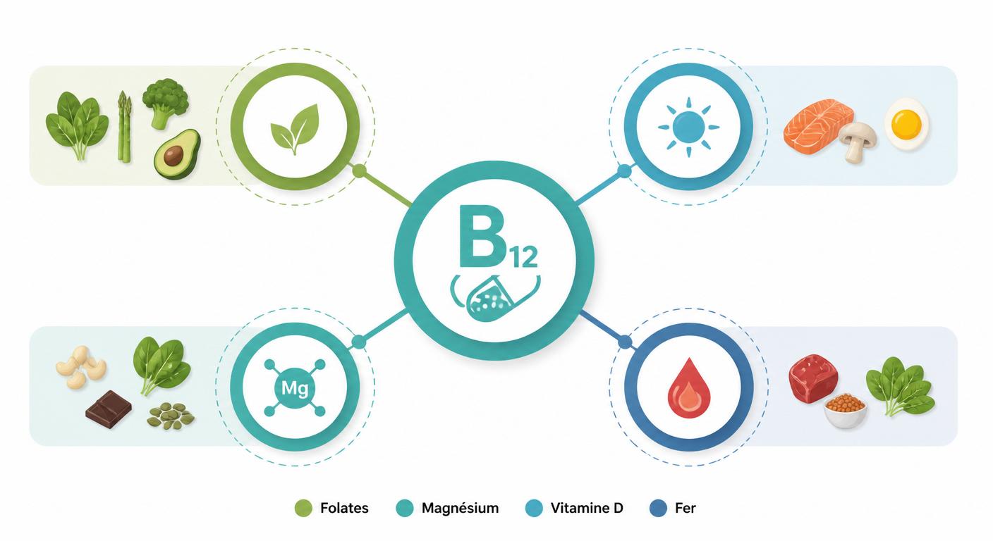 Infographie des synergies entre la vitamine B12 et les autres micronutriments