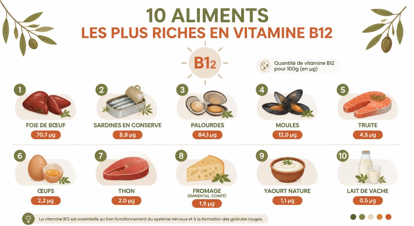 Infographie classement des 10 aliments les plus riches en vitamine B12