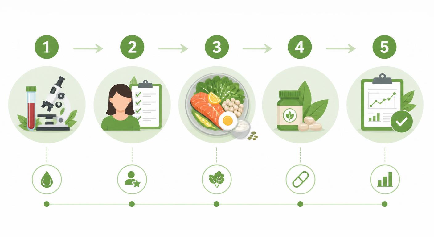 Infographie présentant le plan d'action en 5 étapes pour intégrer la vitamine B12