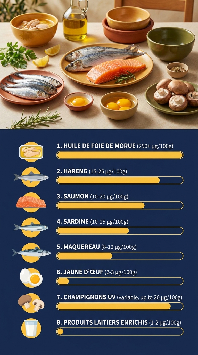 Infographie classant les 10 aliments les plus riches en vitamine D