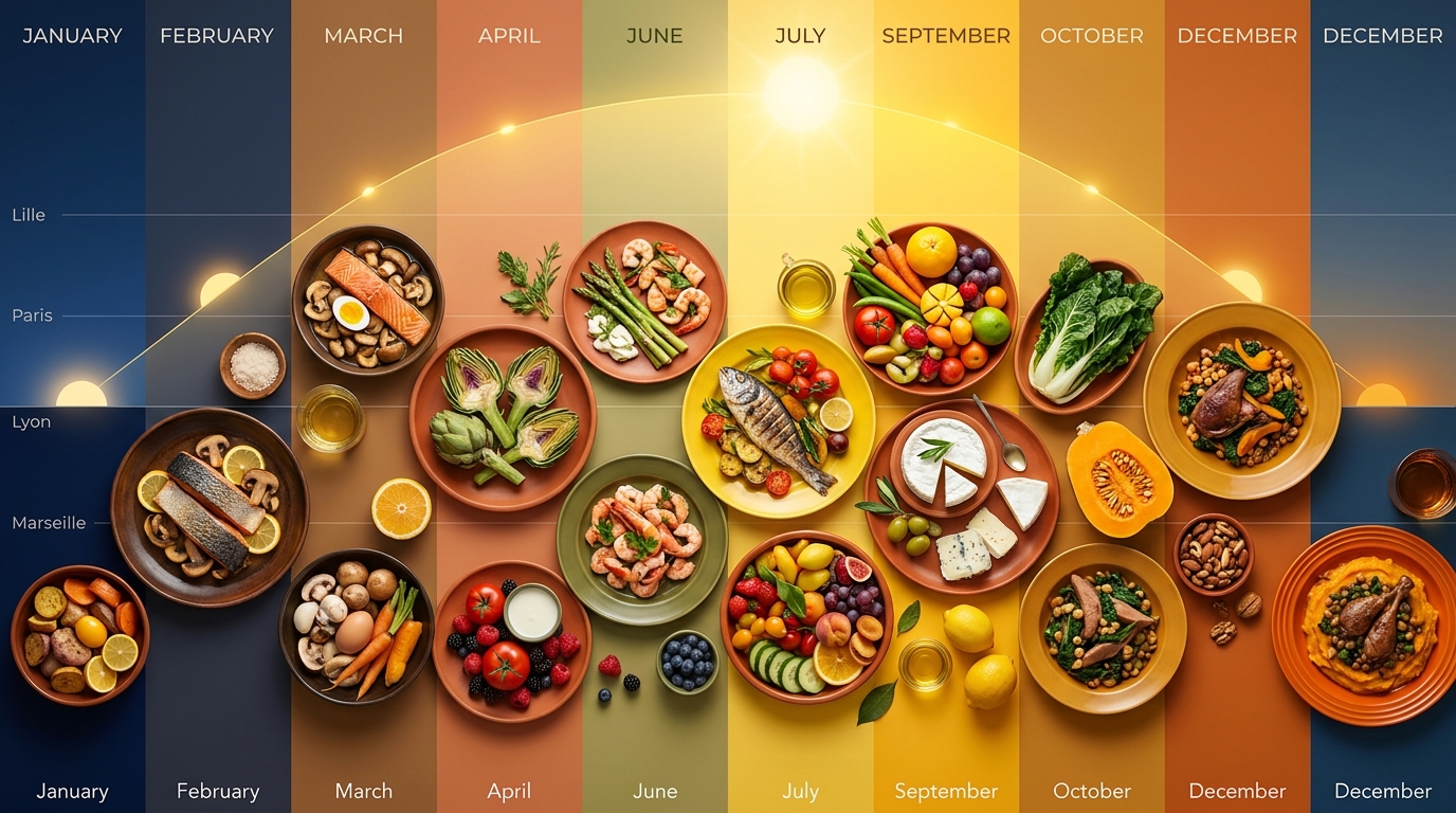 Infographie de la synthèse cutanée de vitamine D mois par mois en France