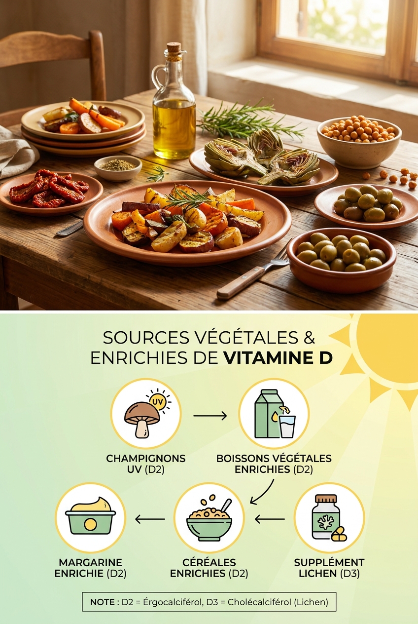 Infographie des sources végétales et véganes de vitamine D