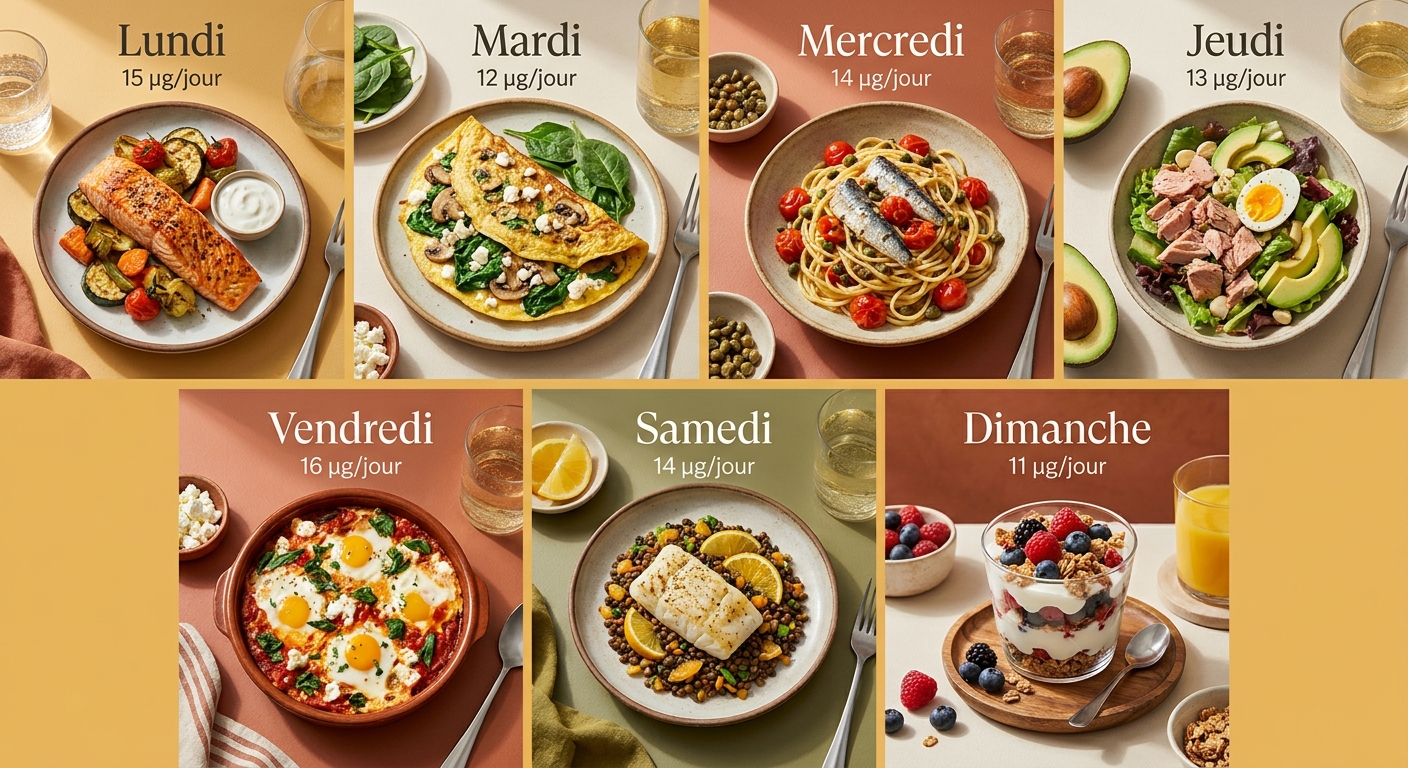 Infographie d'un menu hebdomadaire riche en vitamine D