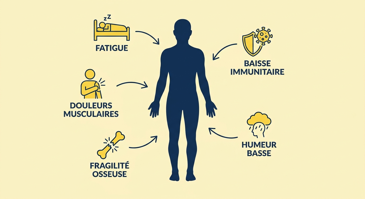 Infographie des signes cliniques d'une carence en vitamine D