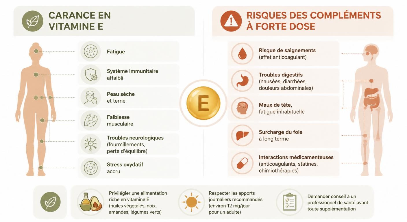 Signes de carence en vitamine E et risques des compléments à forte dose