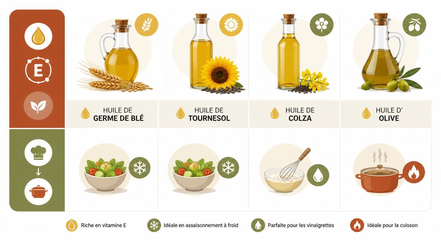 Guide pratique d'utilisation des huiles végétales riches en vitamine E selon l'usage cru ou cuisson