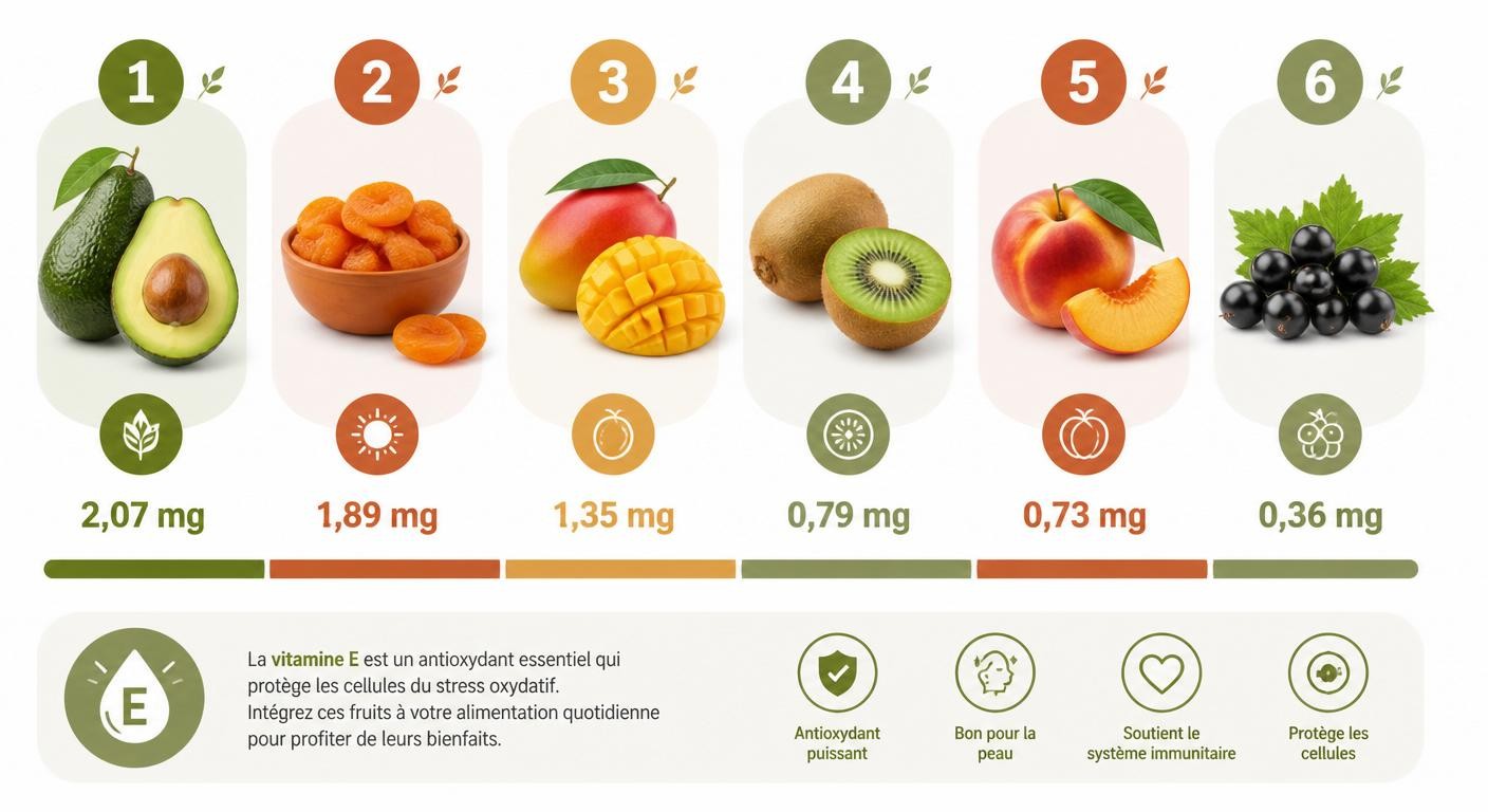Classement des fruits les plus riches en vitamine E avec leurs teneurs indicatives